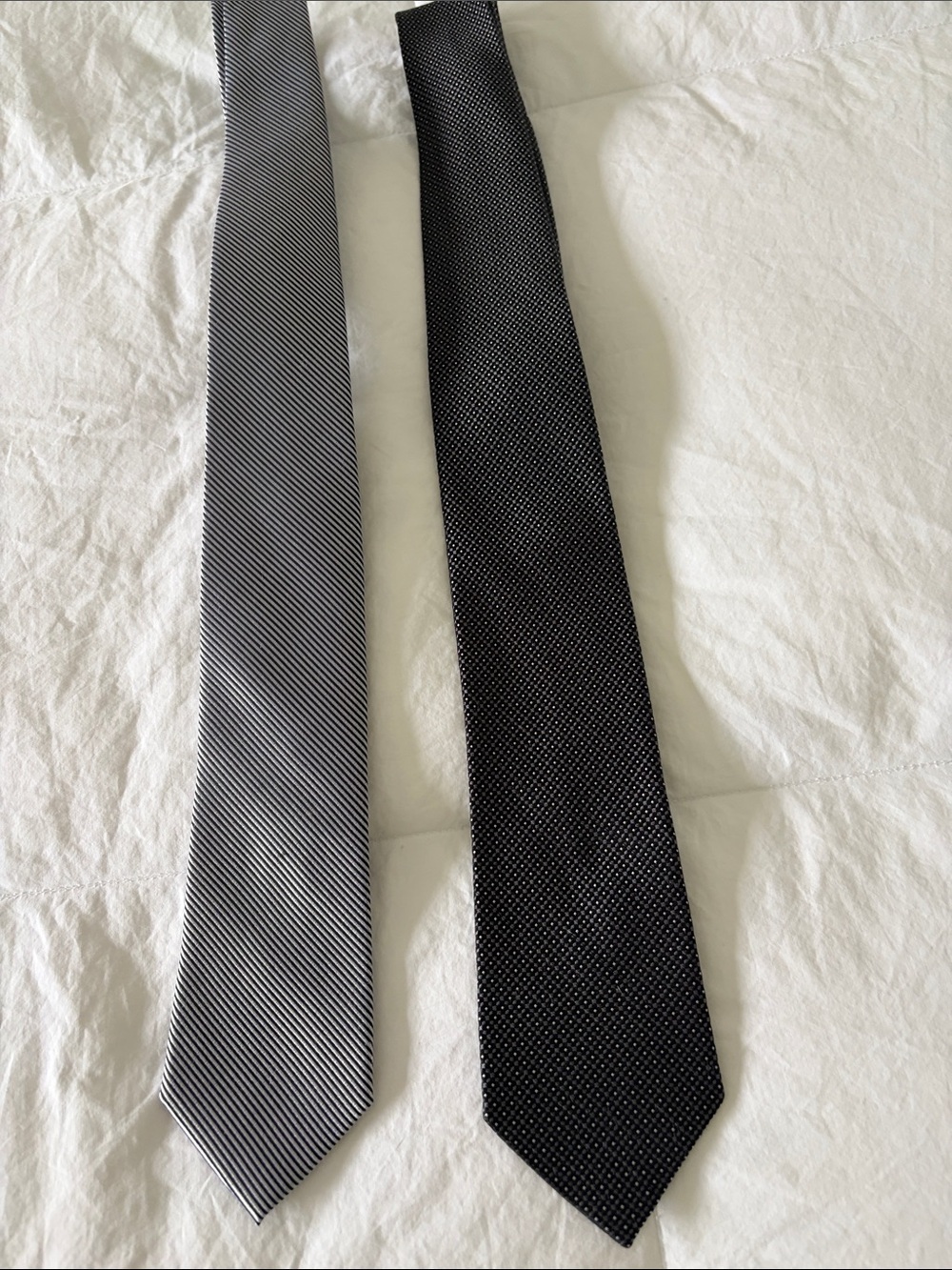Bloomingdale's Men's Black and Gray Patterned Silk Ties - Pair